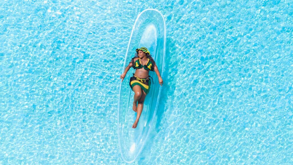 Clear kayak drone photoshoot in Montego Bay turquoise water