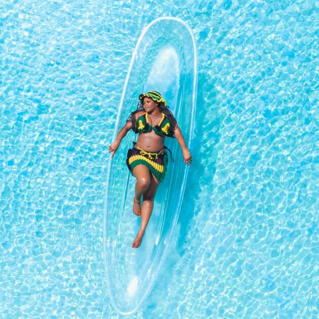 Clear kayak drone photoshoot in Montego Bay turquoise water