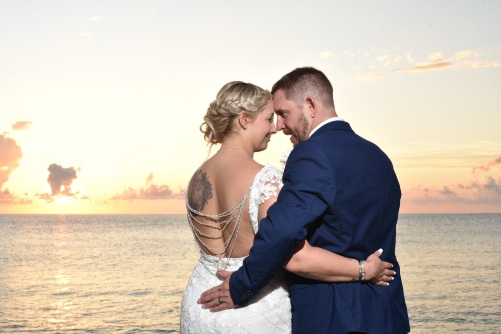 Sunset wedding couple portrait in Jamaica